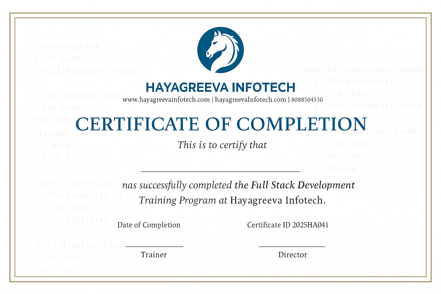 Professional certification document with holographic security features